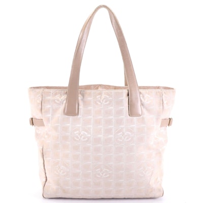 Chanel Travel Line Tote Bag in Tan Nylon Jacquard and Leather