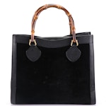 Gucci Bamboo Diana Tote in Black Suede and Cinghiale Leather
