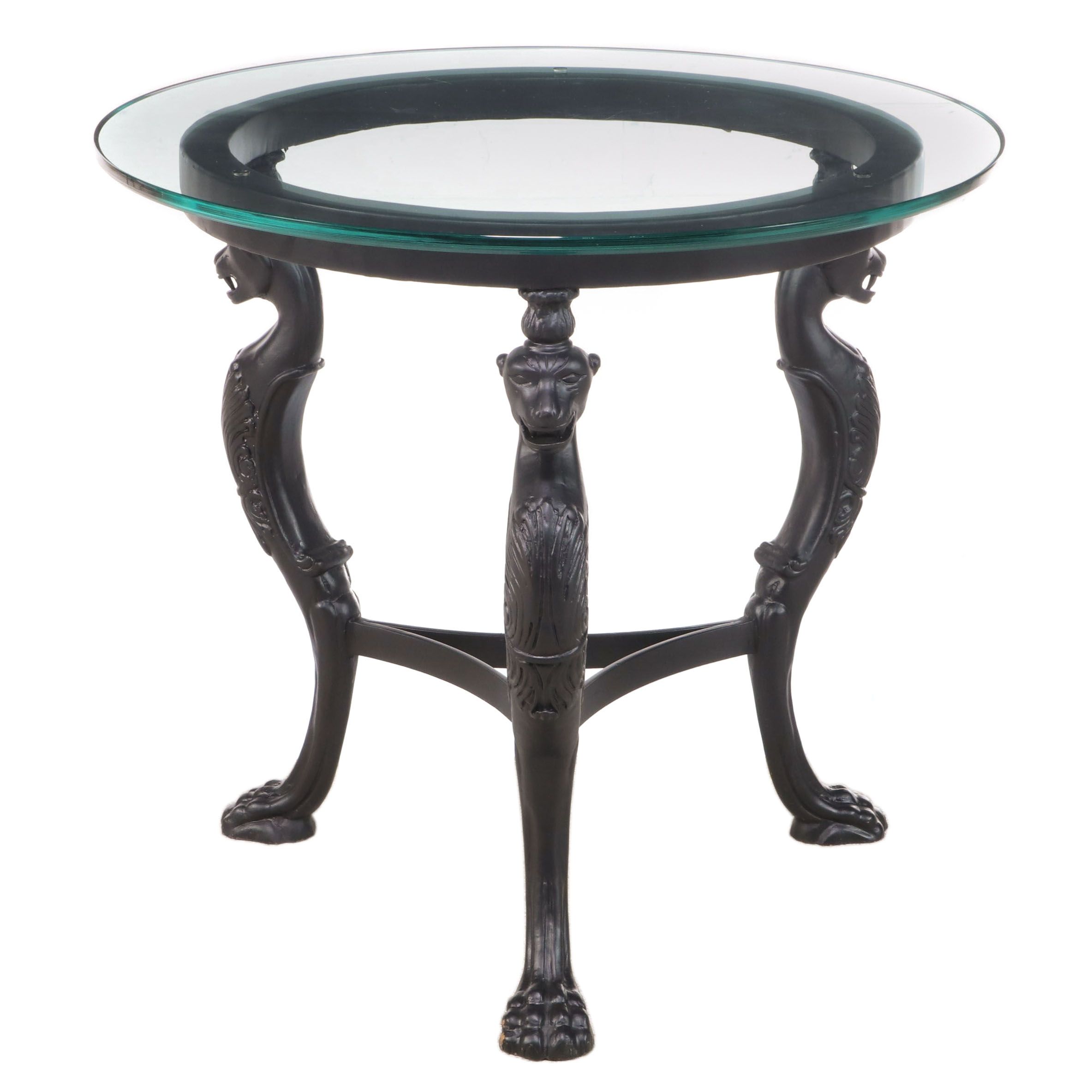 Regency Style Cast Iron End Table with Glass EBTH