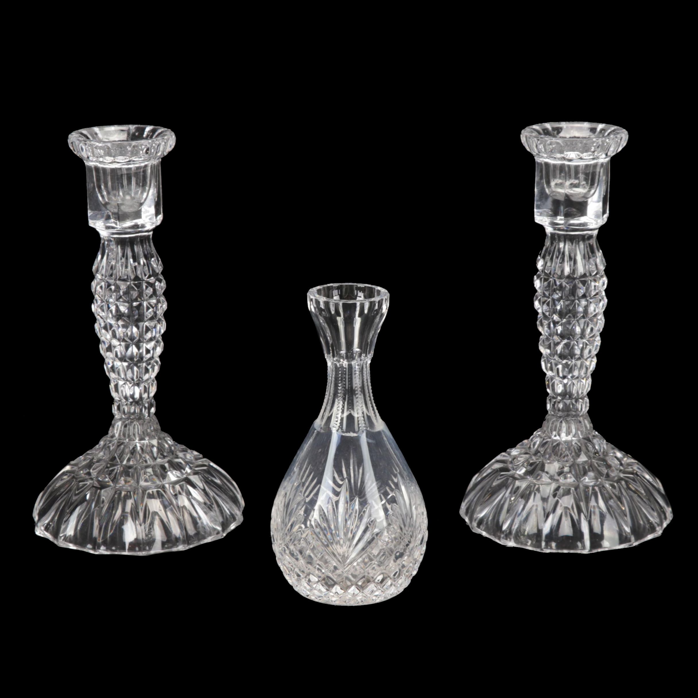 Wedgwood Crystal Bud Vase with Crystal Candlesticks EBTH
