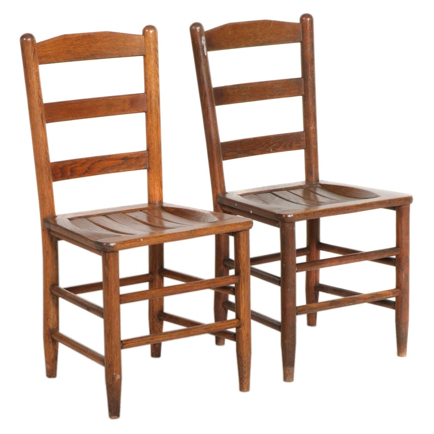 Pair of Oak Ladderback Kitchen Chairs, Early 20th Century