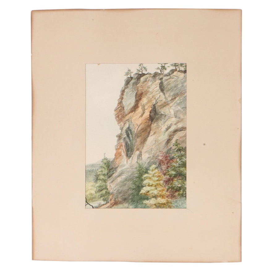 Watercolor Painting of Rocky Cliff "Lover's Leap"