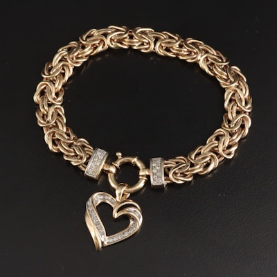 Italian 10K 0.24 CTW Diamond Byzantine Bracelet with Heart Charm