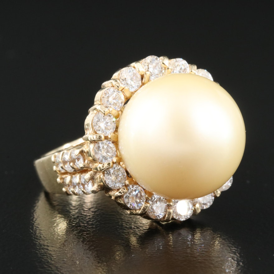 14K Pearl and 1.79 CTW Diamond Cocktail Ring
