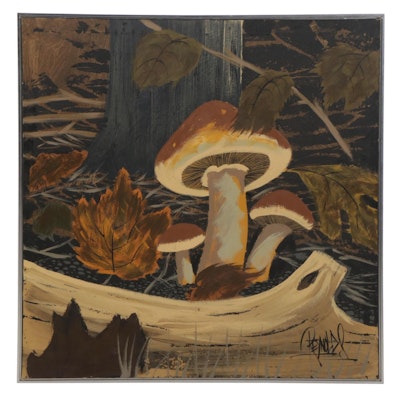 Vanguard Studios Acrylic Painting of Mushrooms, Late 20th Century