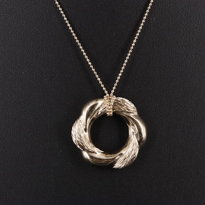 14K Bead Chain Circular Flower Pendant Necklace