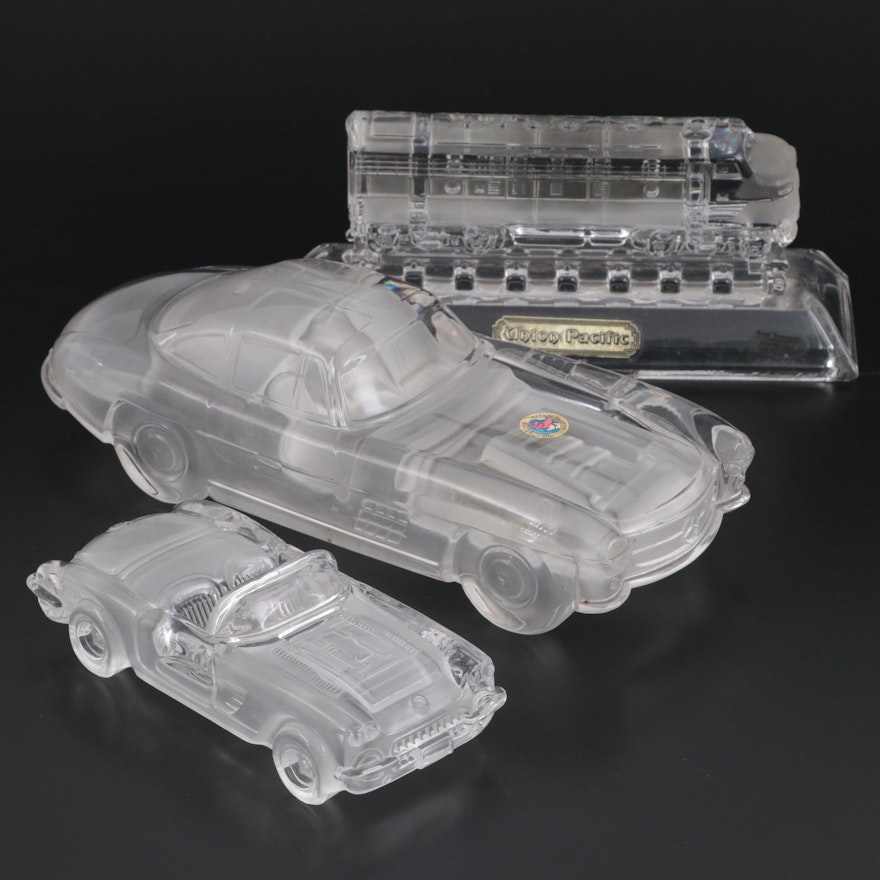 Hofbauer Frosted Crystal Car and Union Pacific Train Figurines