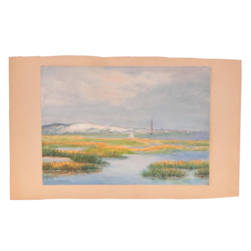 F.C. Estabrook Landscape Watercolor Painting, Late 20th Century