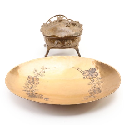 Hammered Copper Floral Bowl with Footed Jewelry Box