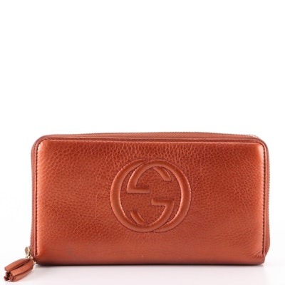 Gucci Soho Zip-Around Wallet in Metallic-Tone Leather with Box