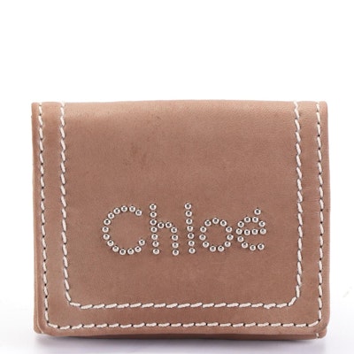 Chloé Small Coin Purse in Studded Brown Lambskin Leather with Contrast Stitching