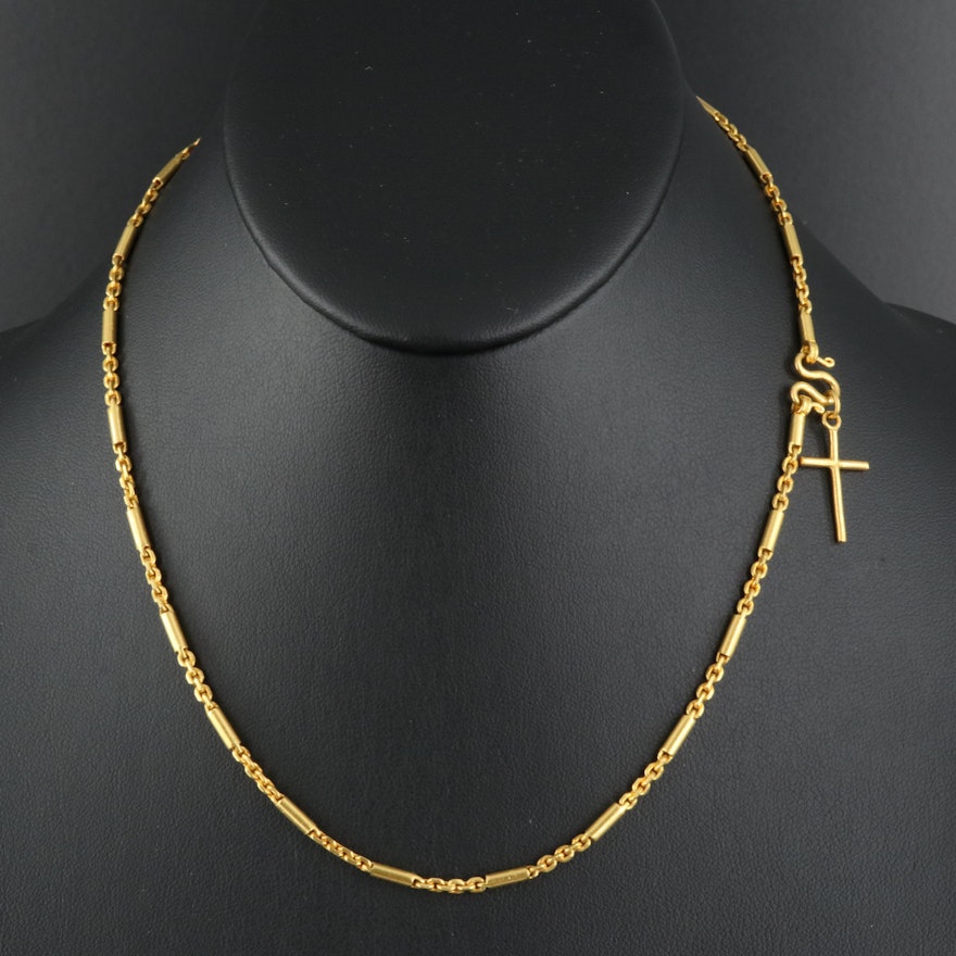 22K Fancy Link Necklace with Cross Charm