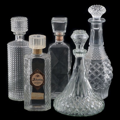 Anchor Hocking "Wexford" with Other Glass Decanters, Mid-20th Century