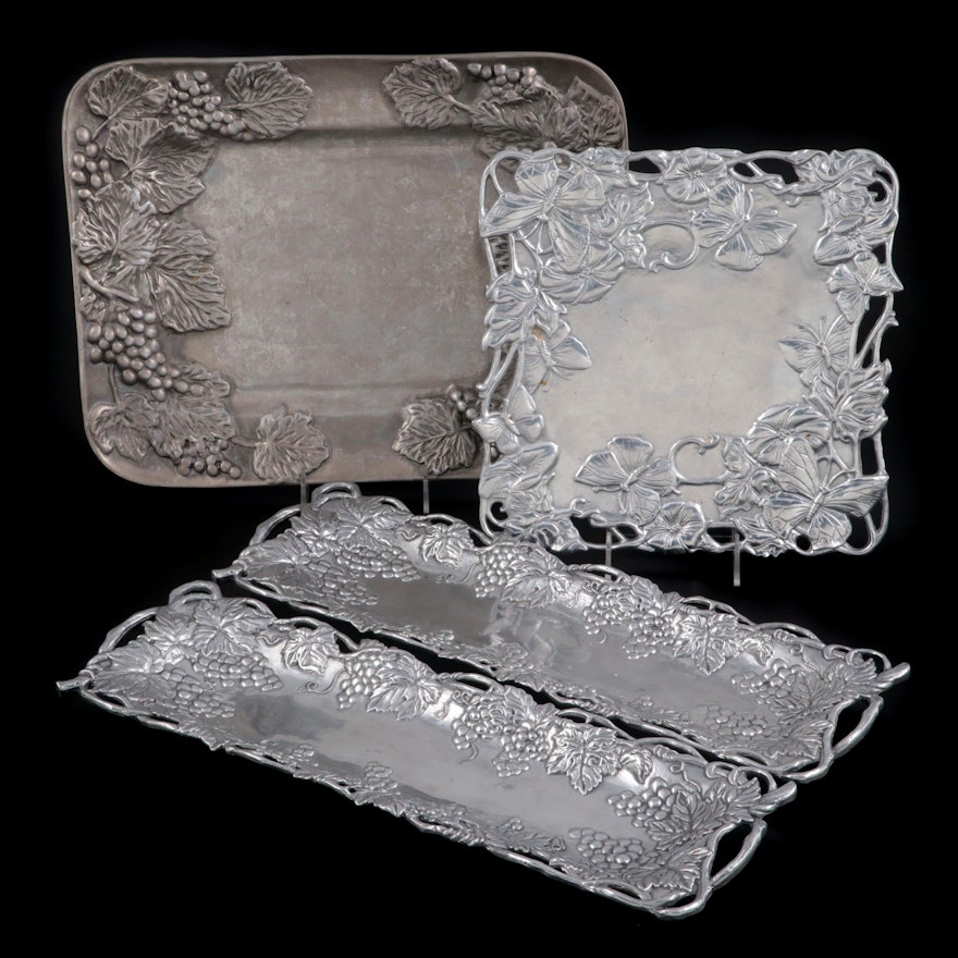 Arthur Court and Other Grape, Floral and Butterfly Cast Aluminum Serving Trays