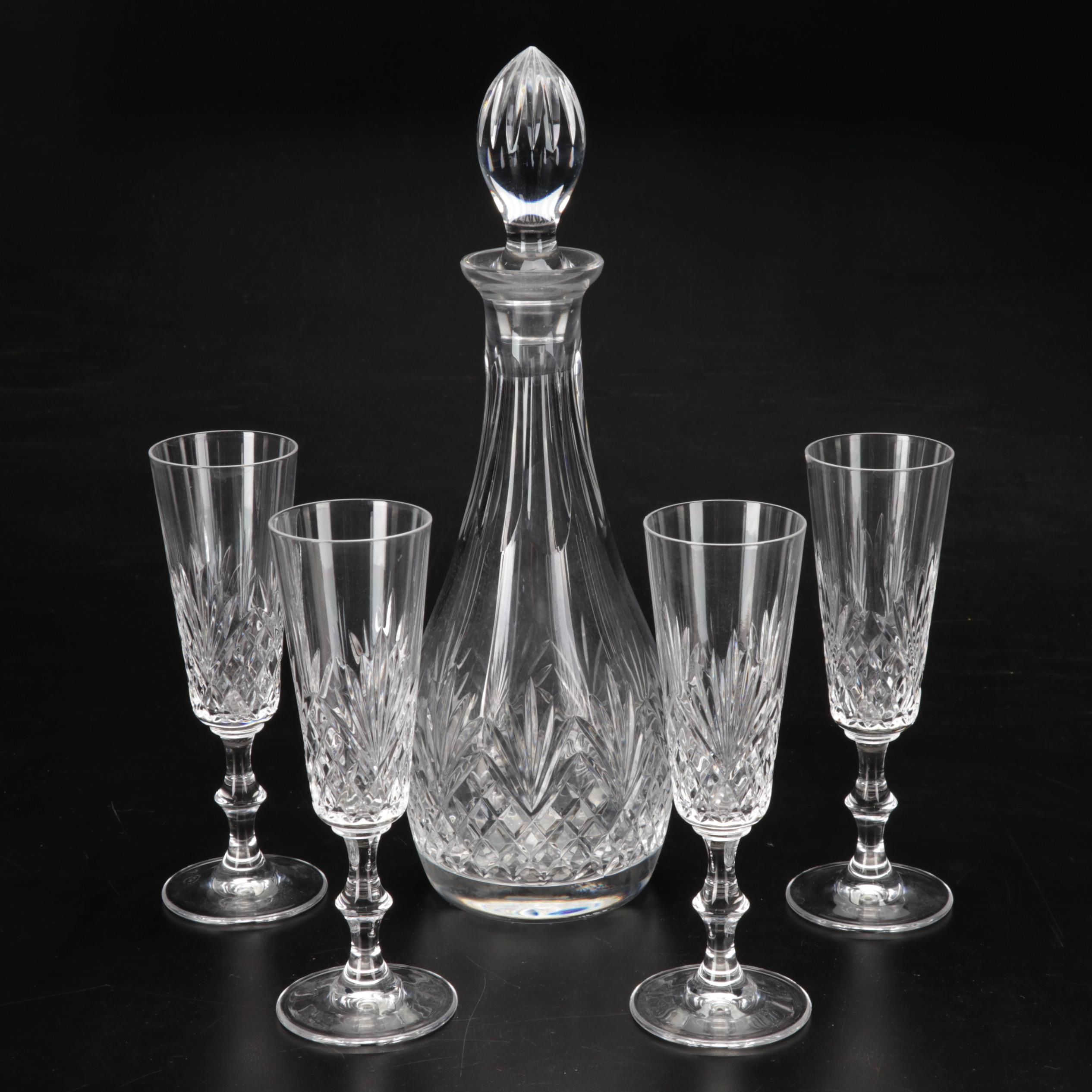Edinburgh Crystal Decanter with Royal Crystal Rock Champagne Flutes EBTH