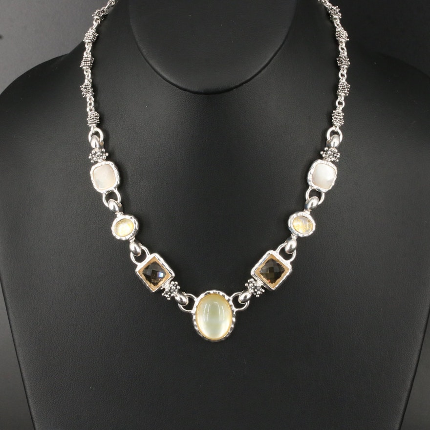 Michael Dawkins  Citrine and Mother-of- Pearl Sterling Necklace