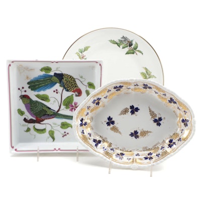 Derby Gilt Hand-Painted Bone China Oval Dish with Other Bird Motif Tableware