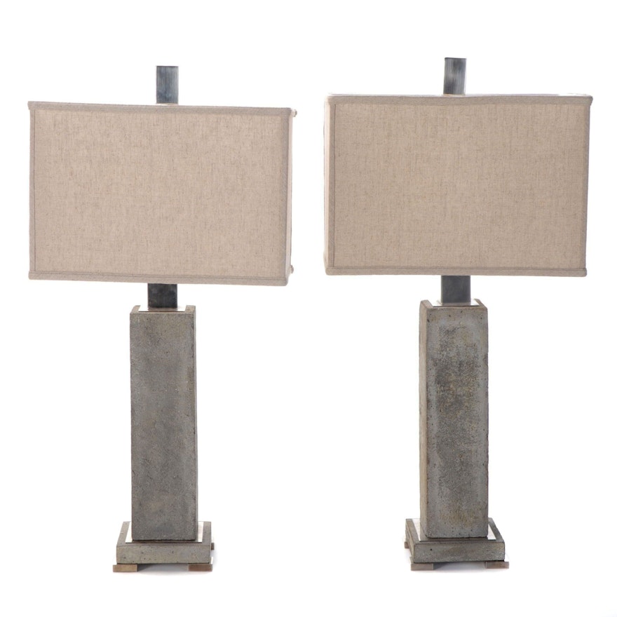 Pair of Uttermost Industrial Modern Risto Metal and Concrete Table Lamps