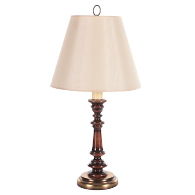 Brass and Turned Wood Table Lamp, Mid-20th Century