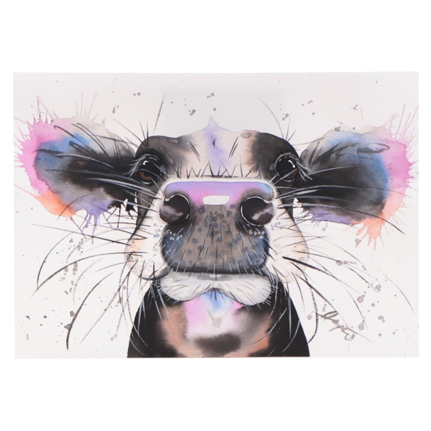 Anne Gorywine Watercolor Painting of Cow, 2022