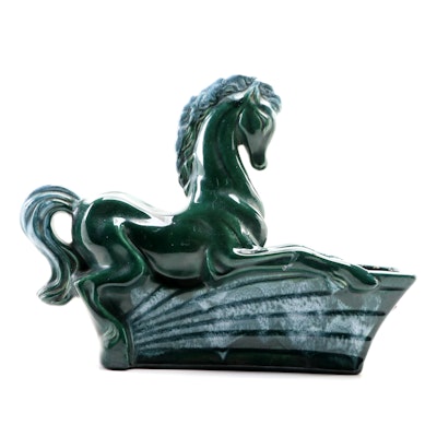Gilner Pottery Green Glaze Ceramic Horse Television Lamp, Mid-20th Century