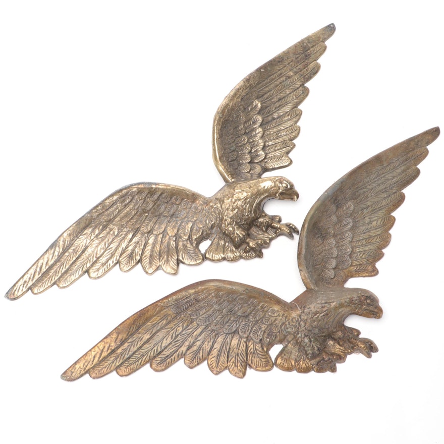 Federal Style Gilt Cast Metal Flying Eagle Wall Hangings, Mid to Late 20th C.