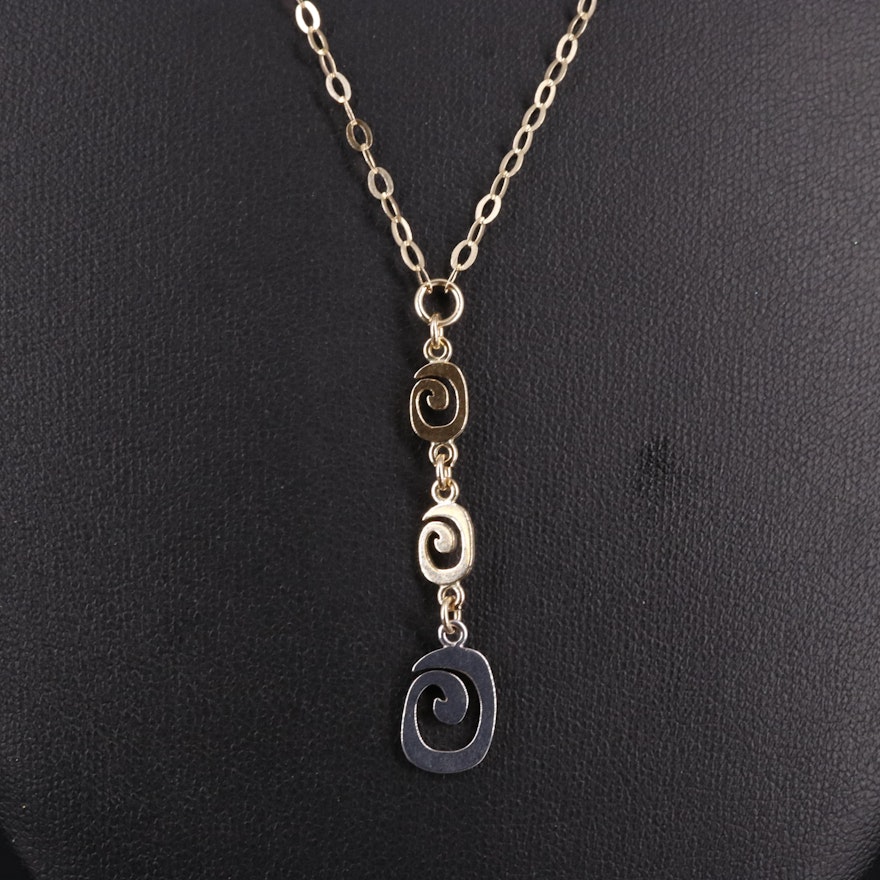 14K Cable Chain Swirls Pendant Necklace