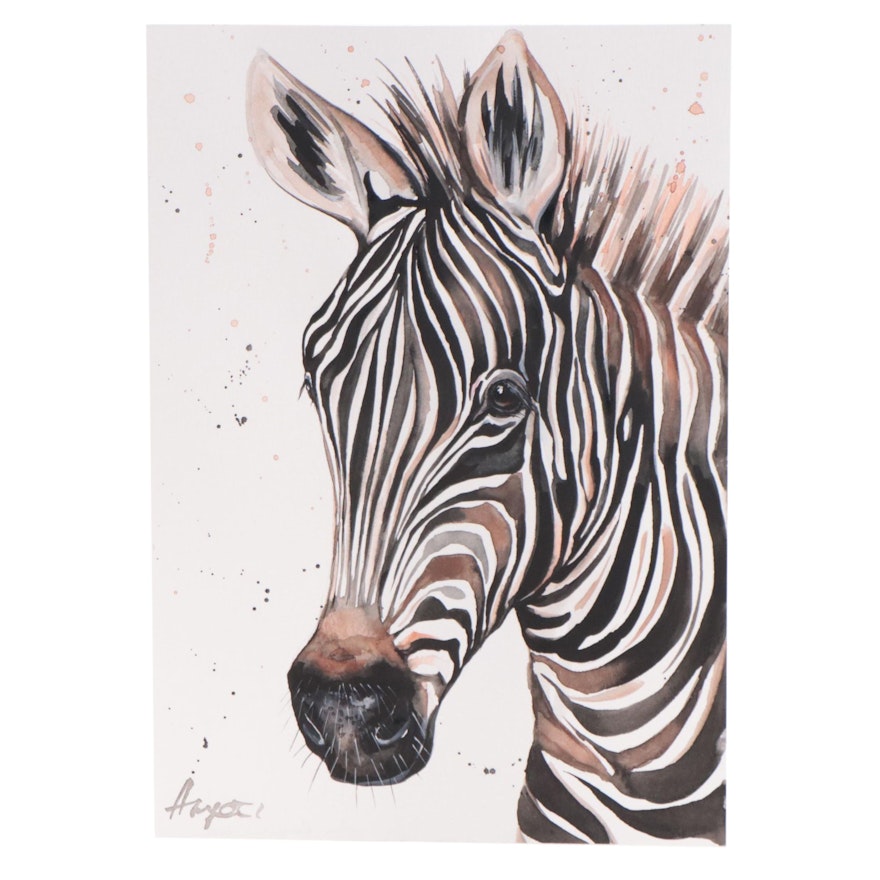 Anne Gorywine Watercolor Painting of Zebra, 2022