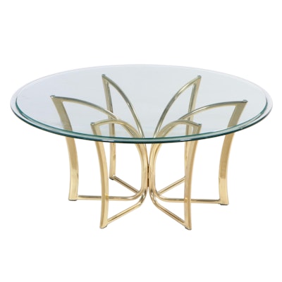 Brass Butterfly Base and Round Glass Top Coffee Table, Late 20th Century