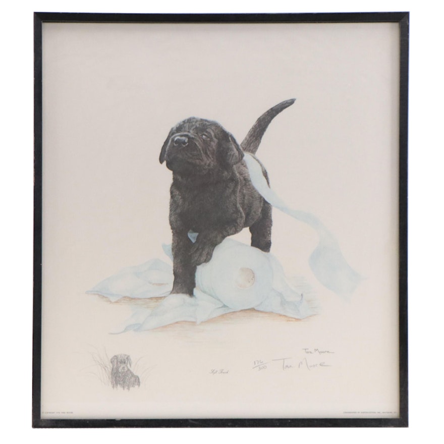 Tara Moore Offset Lithograph of Puppy "Soft Touch," 1978