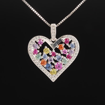 Sterling Sapphire and Ruby Heart Pendant Necklace