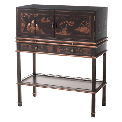 Chinoiserie Decorated Bar Cabinet with Illuminated Interior