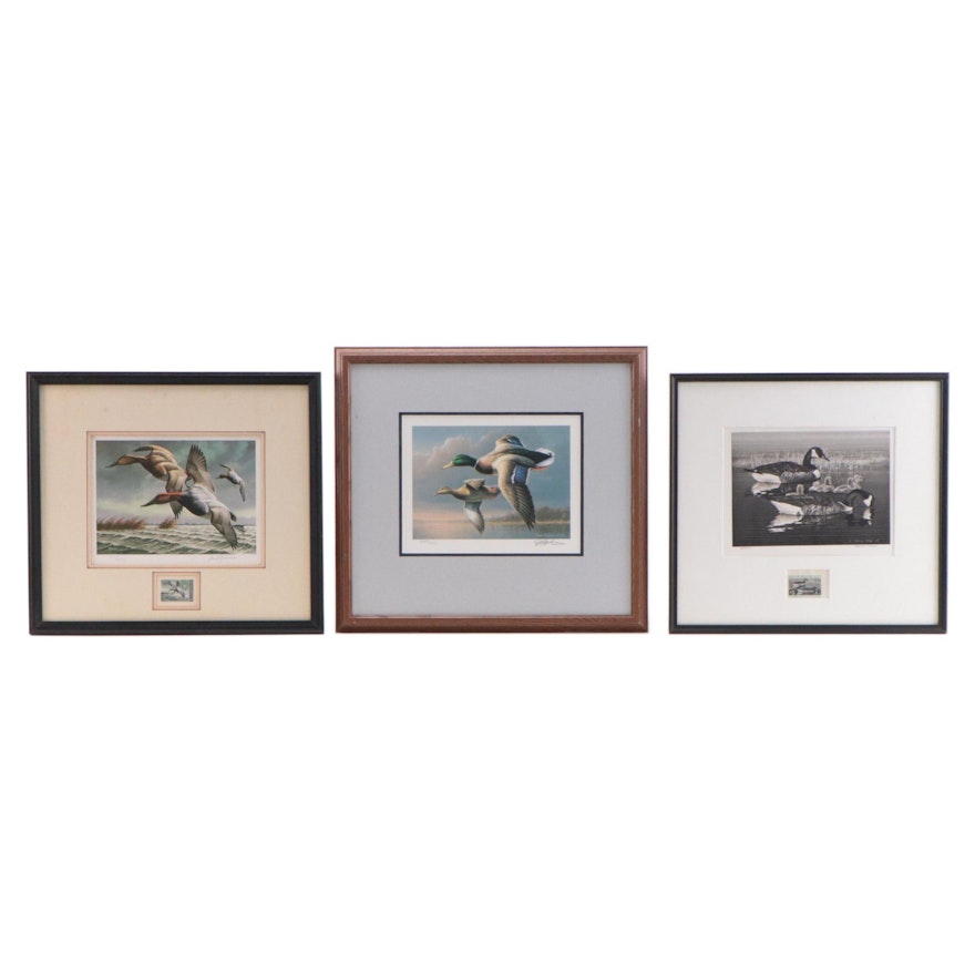 Duck Themed Offset Lithographs With Postage Stamps