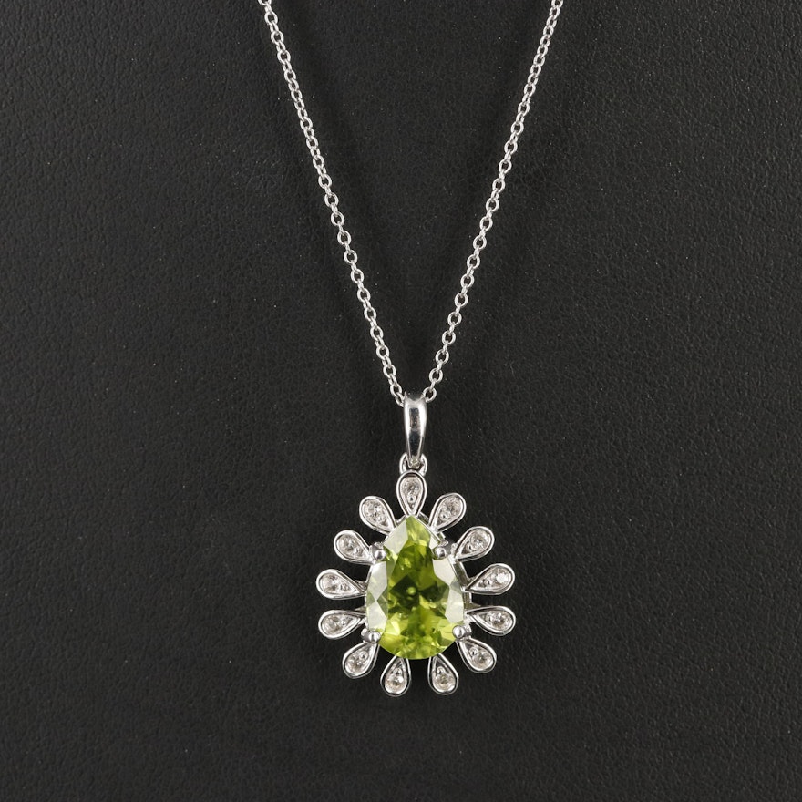 Sterling Peridot and Sapphire Pendant Necklace