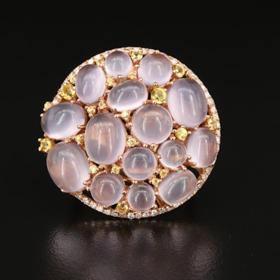18K Rose Quartz, Sapphire and Diamond Ring