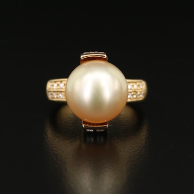 18K Pearl and Diamond Ring