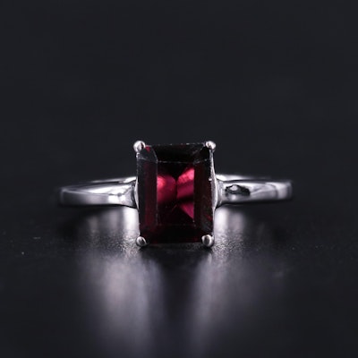 Sterling Silver Garnet Solitaire Ring