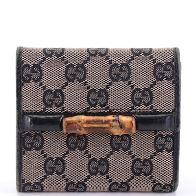 Gucci Bamboo Compact Wallet in GG Canvas and Leather Trim