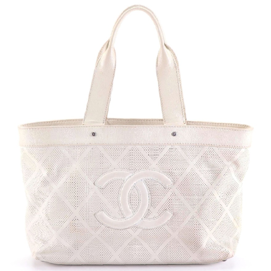 Chanel Medium CC Shopper Tote in Perforated White Leather