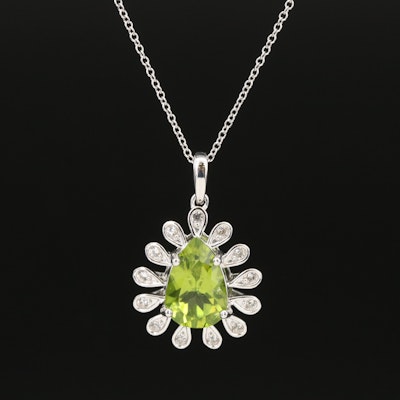 Sterling Peridot and Sapphire Teardrop Pendant Necklace