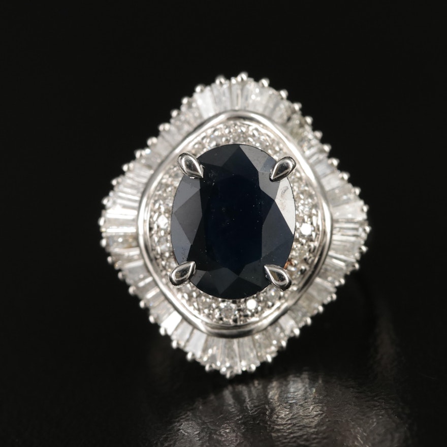 Platinum 3.10 CT Sapphire and 1.00 CTW Diamond Ballerina Ring