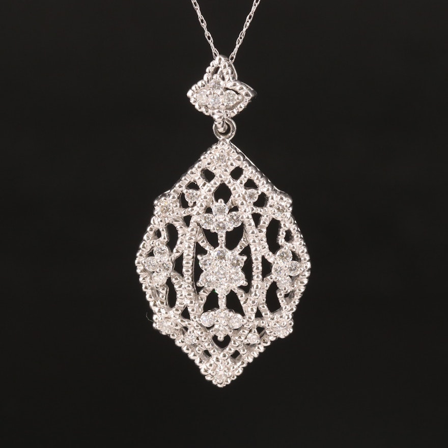 Platinum 0.86 CTW Diamond Openwork Pendant Necklace