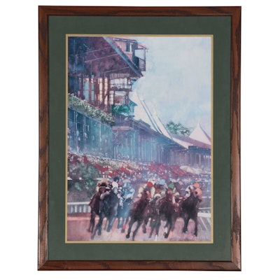Offset Lithograph After Bernie Fuchs of Saratoga Track Horse Race, 21st Century