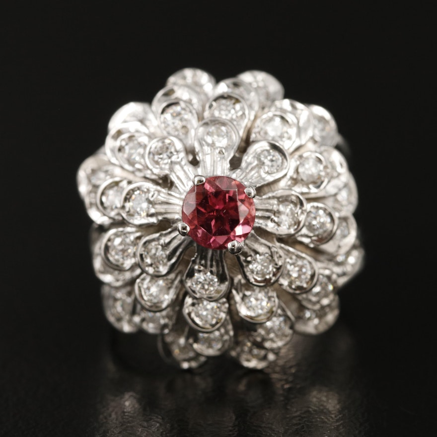 14K Pink Tourmaline and 1.05 CTW Diamond Floral Ring