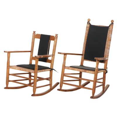 American Primitive Carolina Style Wood and Wicker Rocking Chairs, 20th Century