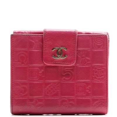 Chanel CC Compact Trifold Wallet in Embossed Lambskin Leather with Box