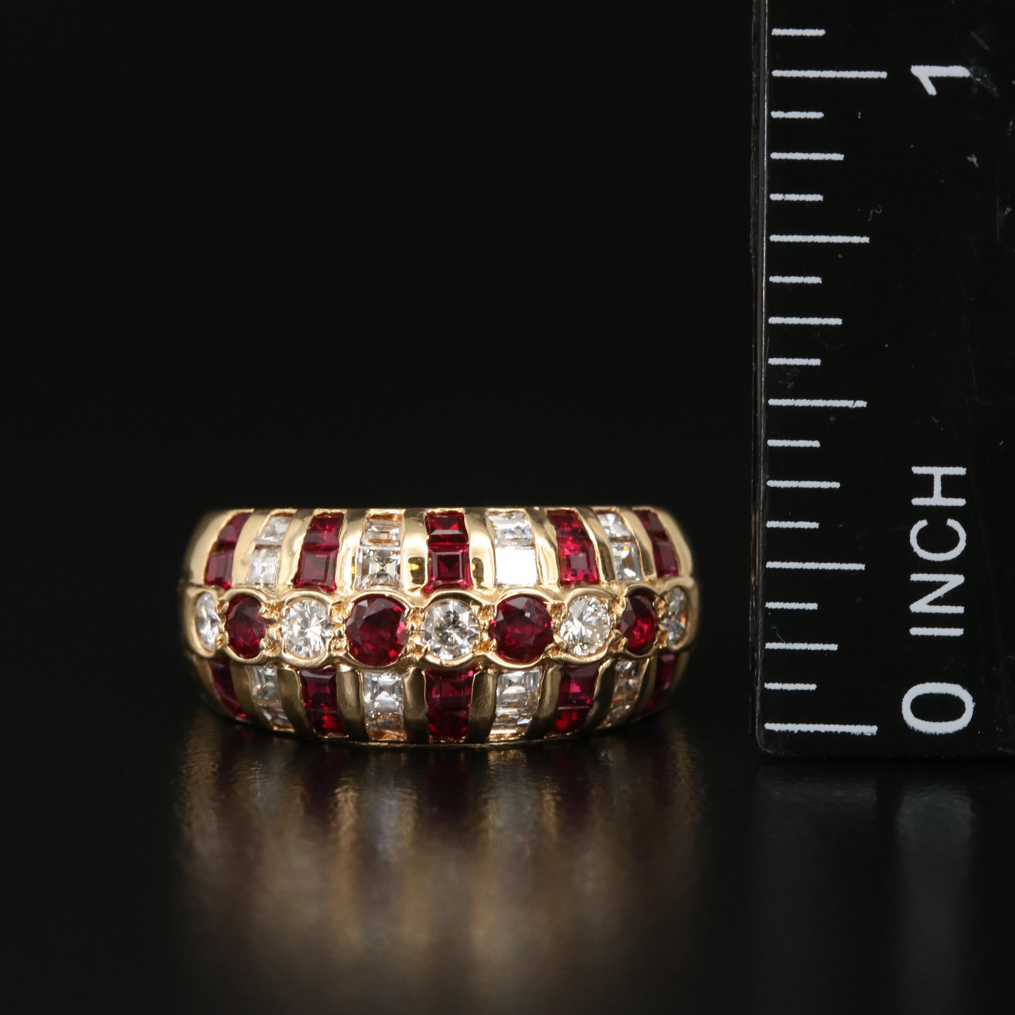 18K Ruby and Diamond Triple Row Ring | EBTH