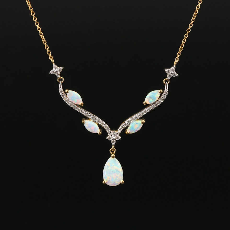 Sterling Opal and Sapphire Stationary Necklace