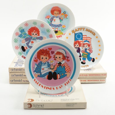 Schmid Limited Edition Raggedy Ann and Andy Porcelain Collector Plates, 1970s