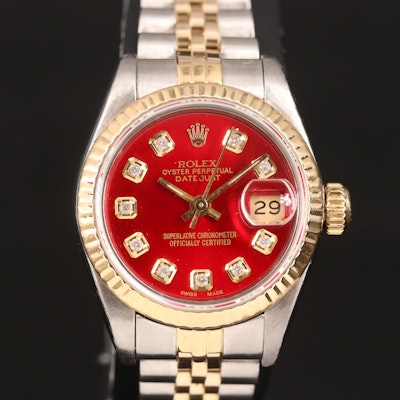 1985 Rolex Datejust Red Diamond Dial Wristwatch